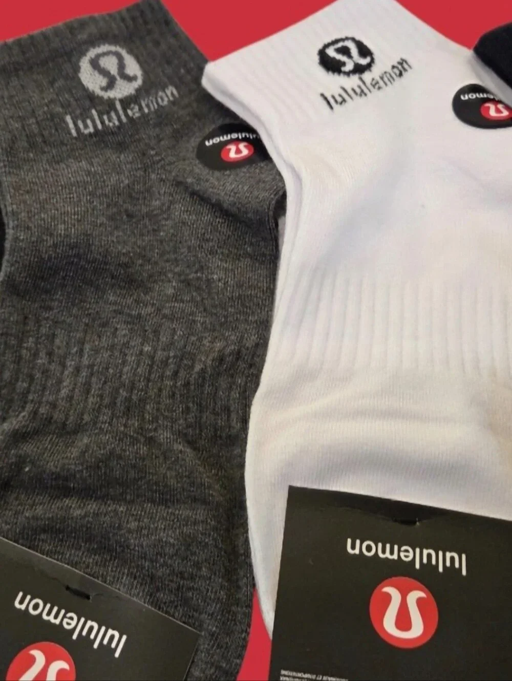 Lululemon Womens Logo Ankle Socks Medium BNWT With Box 5 Pair Black Gray White